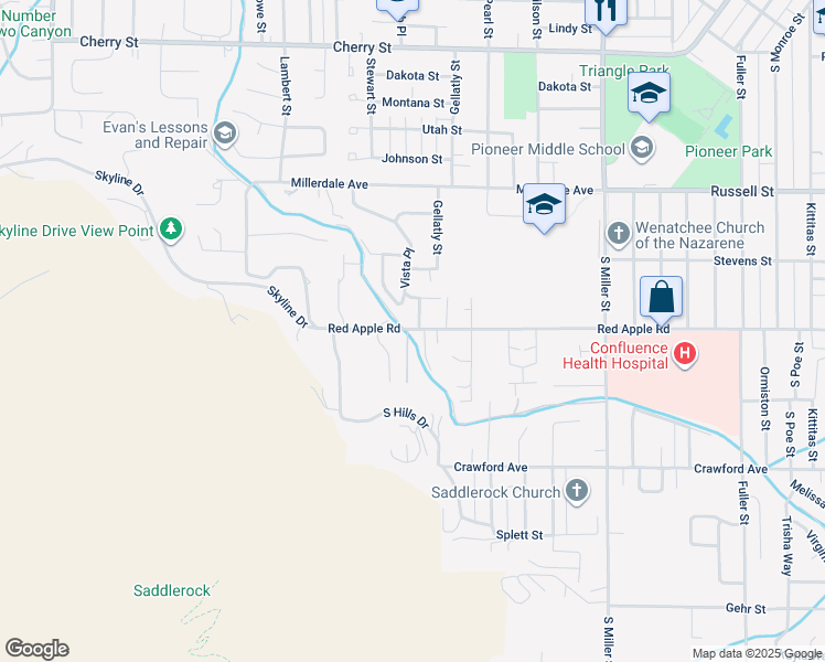 map of restaurants, bars, coffee shops, grocery stores, and more near 1215 Red Apple Road in Wenatchee