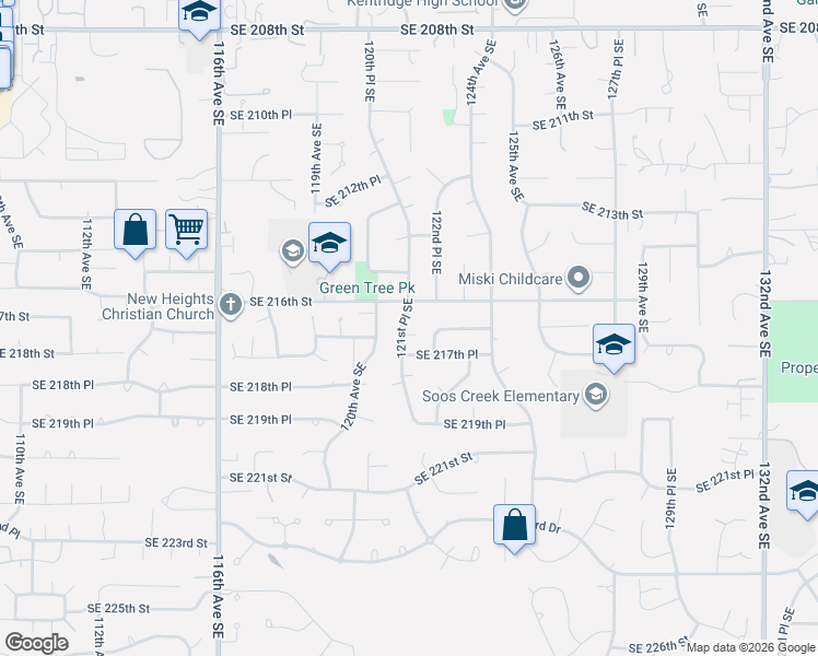 map of restaurants, bars, coffee shops, grocery stores, and more near 21630 121st Place Southeast in Kent