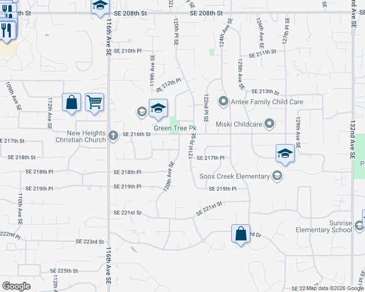 map of restaurants, bars, coffee shops, grocery stores, and more near 21622 120th Avenue Southeast in Kent