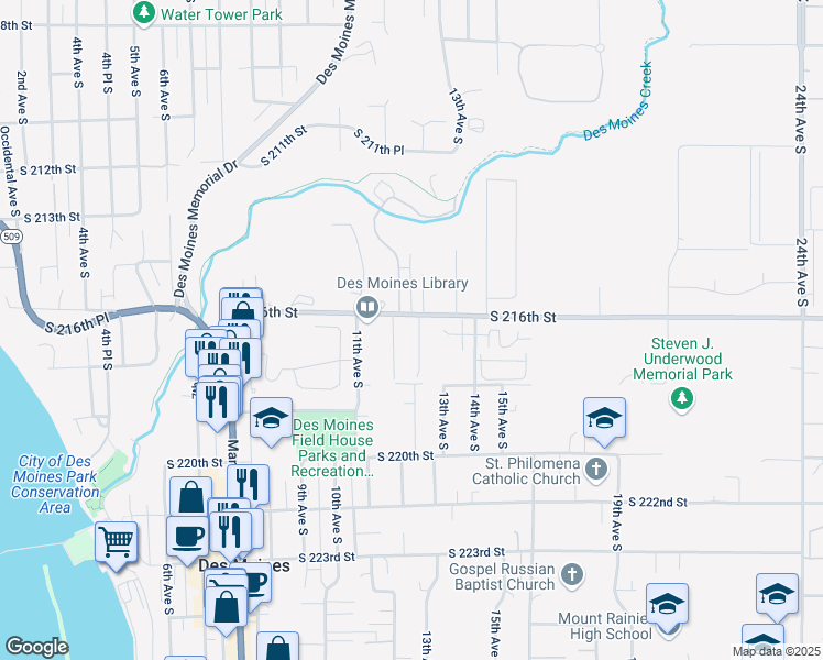 map of restaurants, bars, coffee shops, grocery stores, and more near 1145 South 216th Street in Des Moines