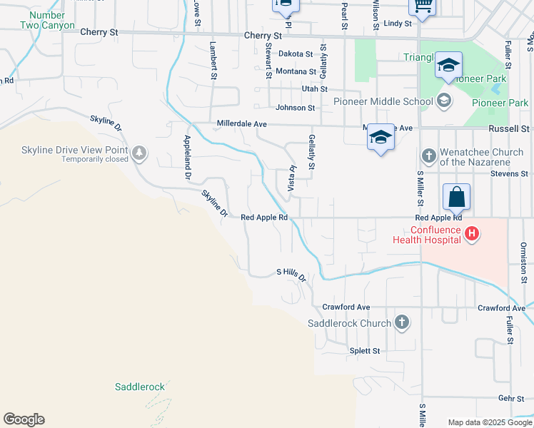 map of restaurants, bars, coffee shops, grocery stores, and more near 1323 Red Apple Road in Wenatchee
