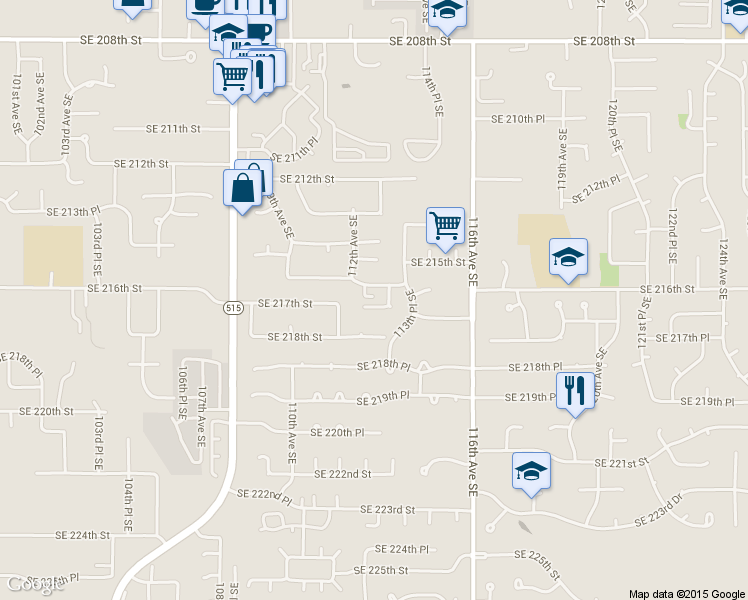map of restaurants, bars, coffee shops, grocery stores, and more near 11212 Southeast 216th Street in Kent