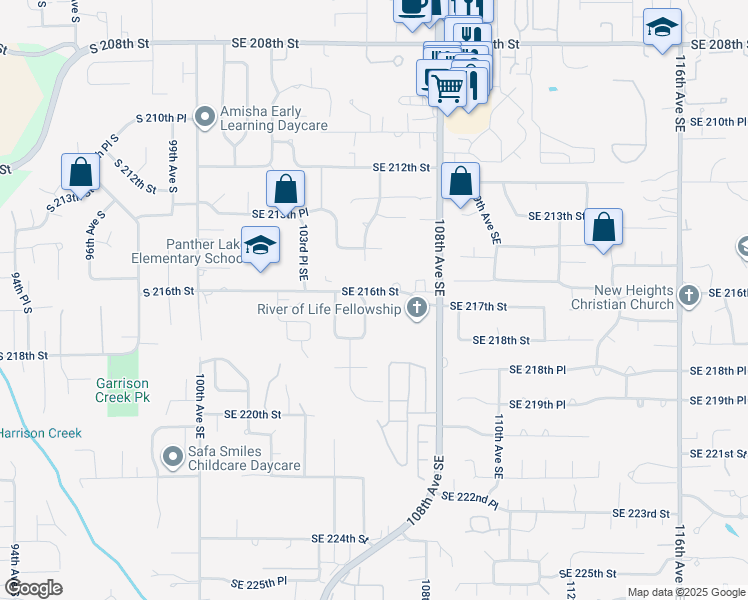 map of restaurants, bars, coffee shops, grocery stores, and more near 10502 Southeast 216th Street in Kent