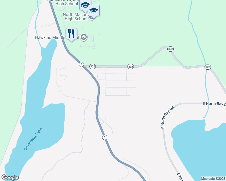 map of restaurants, bars, coffee shops, grocery stores, and more near 20 East Belwood Lane in Mason County