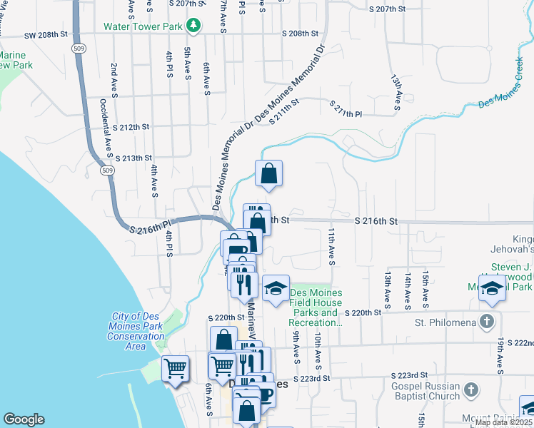 map of restaurants, bars, coffee shops, grocery stores, and more near 754 South 216th Street in Des Moines