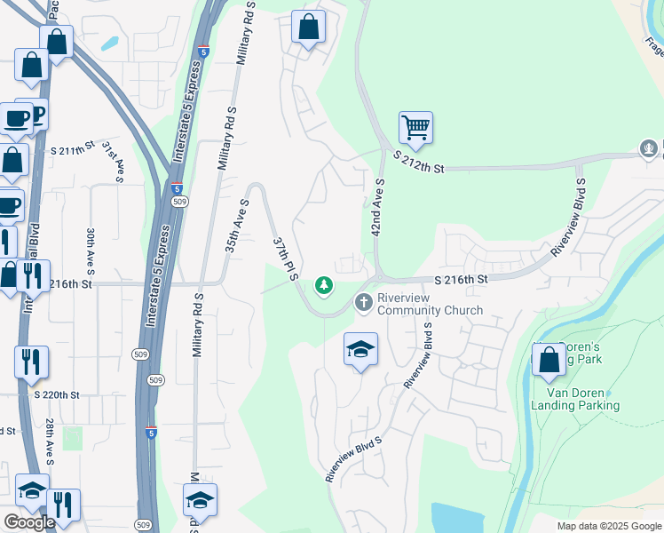 map of restaurants, bars, coffee shops, grocery stores, and more near 21507 42nd Avenue South in SeaTac
