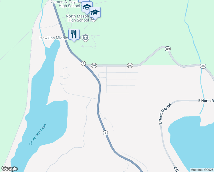 map of restaurants, bars, coffee shops, grocery stores, and more near 20 East Belwood Lane in Mason County