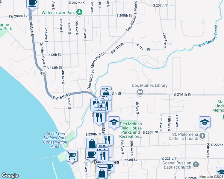 map of restaurants, bars, coffee shops, grocery stores, and more near 754 South 216th Street in Des Moines