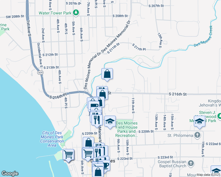 map of restaurants, bars, coffee shops, grocery stores, and more near 754 South 216th Street in Des Moines