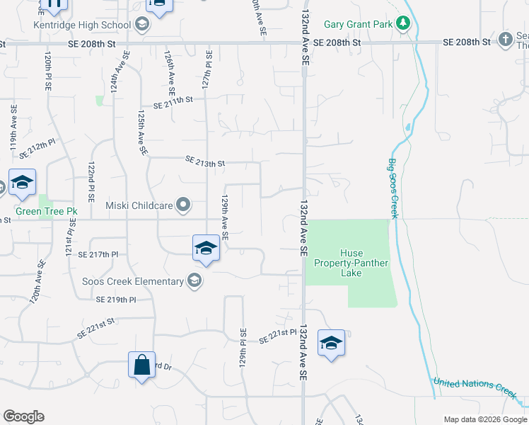 map of restaurants, bars, coffee shops, grocery stores, and more near 21446 130th Avenue Southeast in Kent