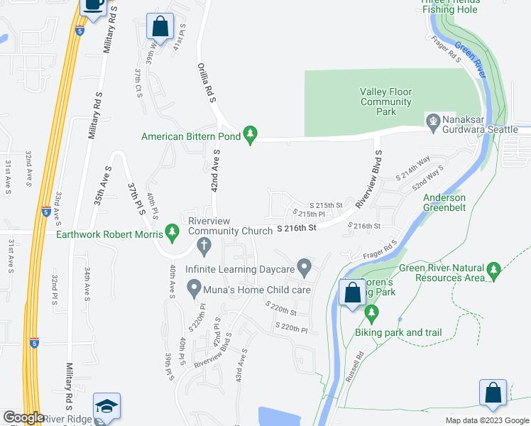 map of restaurants, bars, coffee shops, grocery stores, and more near 21505 46th Avenue South in Kent