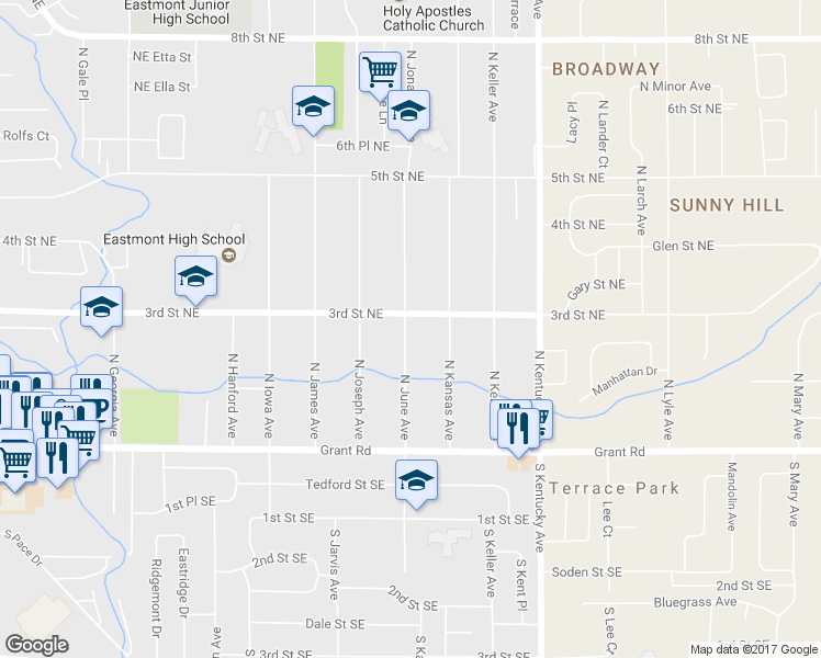 map of restaurants, bars, coffee shops, grocery stores, and more near 279 North June Avenue in East Wenatchee