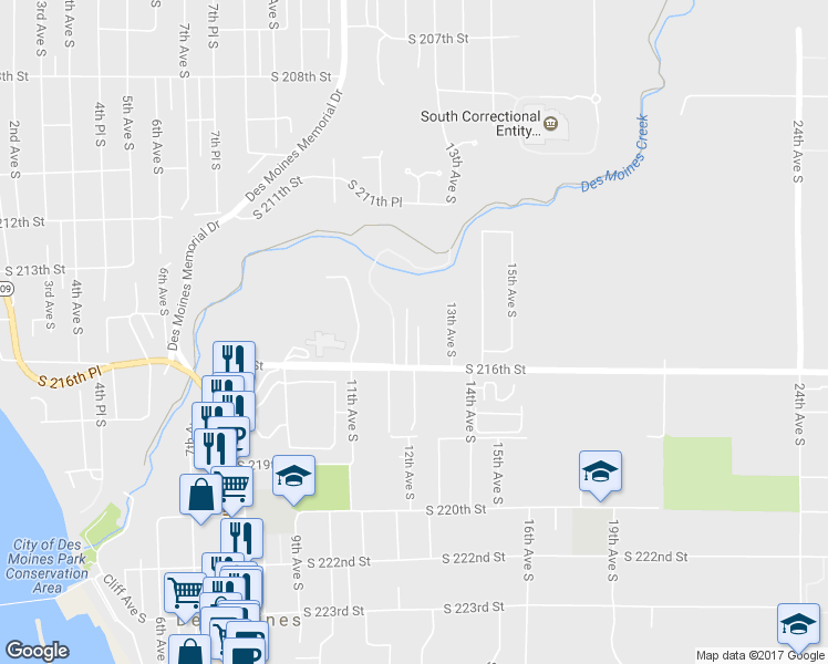 map of restaurants, bars, coffee shops, grocery stores, and more near 21511 12th Avenue South in Des Moines