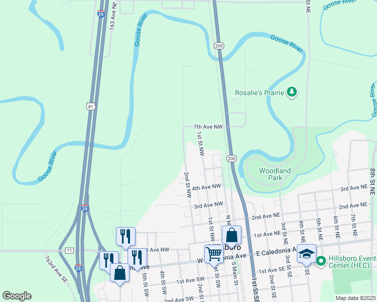 map of restaurants, bars, coffee shops, grocery stores, and more near 620 2nd Street Northwest in Hillsboro