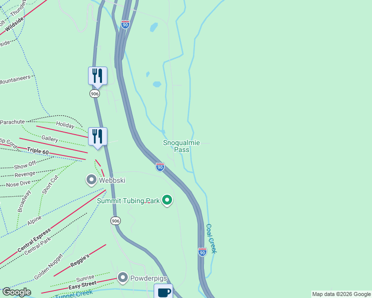 map of restaurants, bars, coffee shops, grocery stores, and more near in Snoqualmie Pass