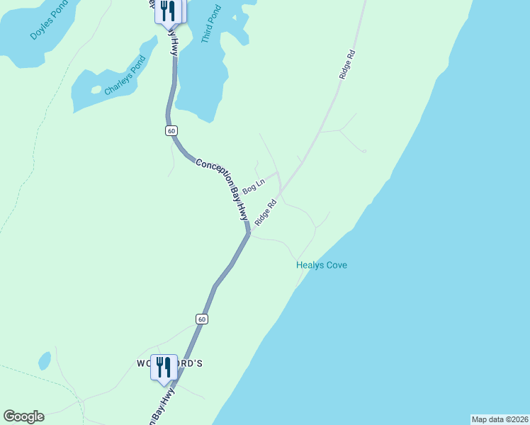 map of restaurants, bars, coffee shops, grocery stores, and more near 10 Ridge Road in Holyrood