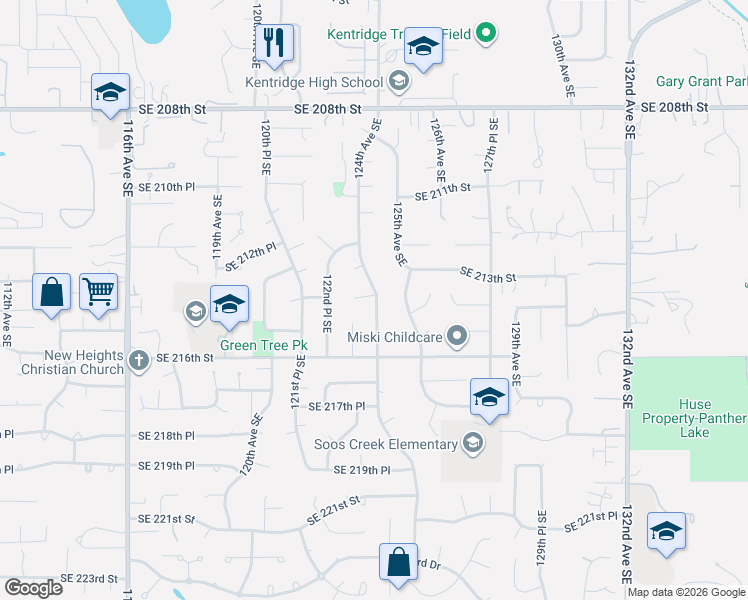 map of restaurants, bars, coffee shops, grocery stores, and more near 21323 124th Avenue Southeast in Kent