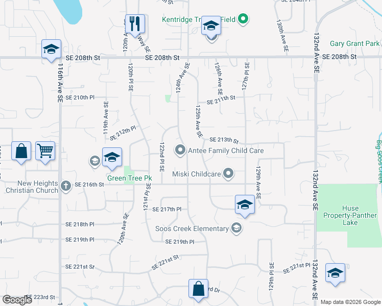 map of restaurants, bars, coffee shops, grocery stores, and more near 21402 124th Avenue Southeast in Kent