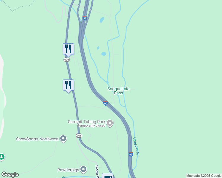map of restaurants, bars, coffee shops, grocery stores, and more near 1051 Yellowstone Trail Road in Snoqualmie Pass