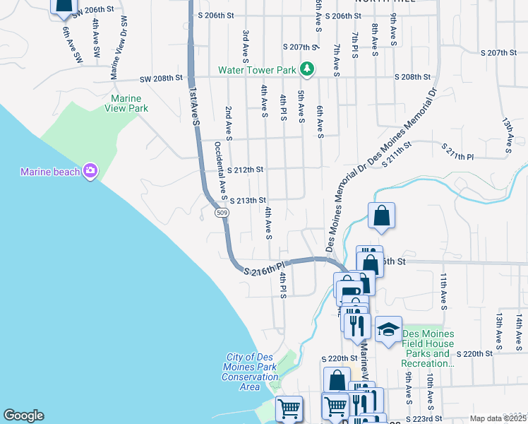 map of restaurants, bars, coffee shops, grocery stores, and more near 21315 4th Avenue South in Des Moines