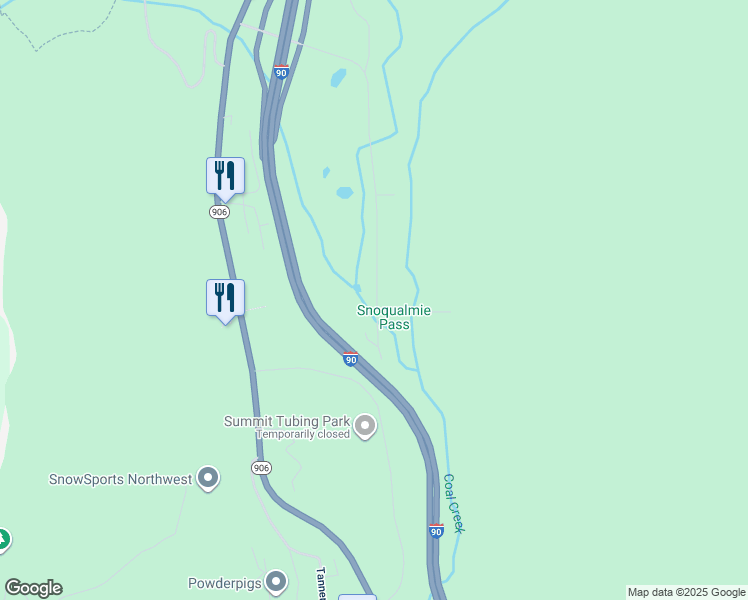 map of restaurants, bars, coffee shops, grocery stores, and more near 1051 Yellowstone Trail Road in Snoqualmie Pass