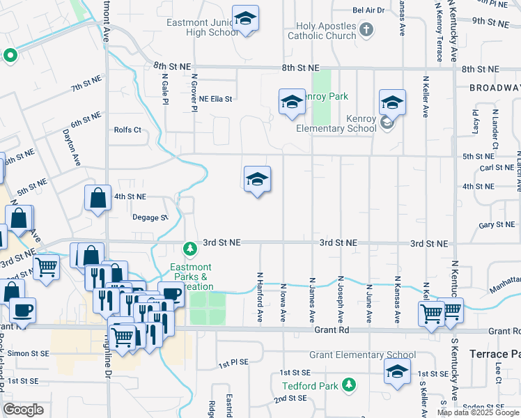 map of restaurants, bars, coffee shops, grocery stores, and more near 955 3rd Street Northeast in East Wenatchee