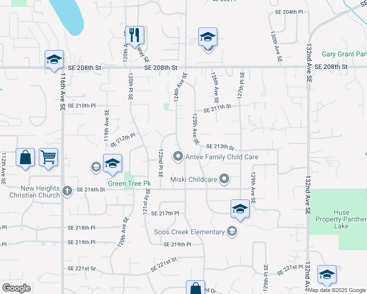 map of restaurants, bars, coffee shops, grocery stores, and more near 21323 124th Avenue Southeast in Kent