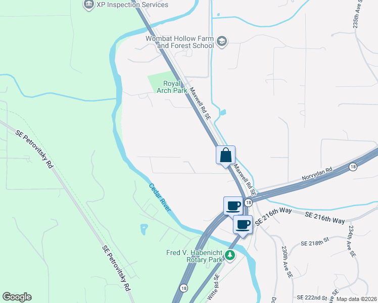 map of restaurants, bars, coffee shops, grocery stores, and more near 21123 SE Renton Maple Valley Rd in Maple Valley