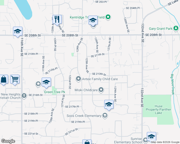 map of restaurants, bars, coffee shops, grocery stores, and more near 12504 Southeast 212th Place in Kent