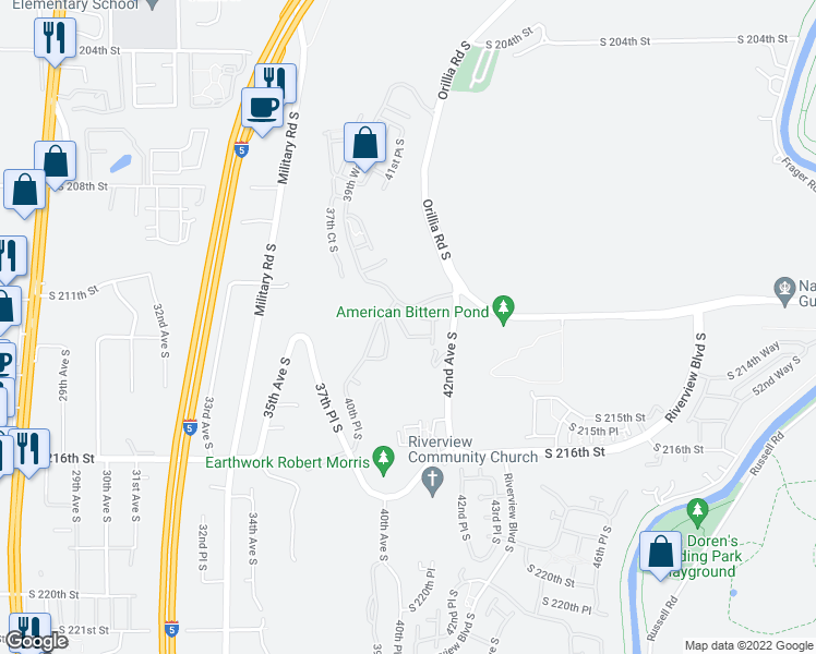 map of restaurants, bars, coffee shops, grocery stores, and more near 4001 South 212th Court in SeaTac