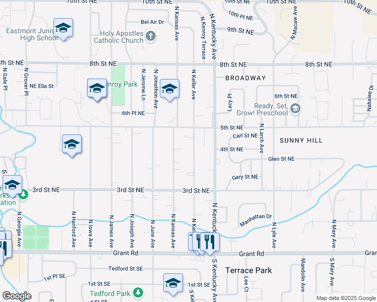 map of restaurants, bars, coffee shops, grocery stores, and more near 476 North Keller Avenue in East Wenatchee
