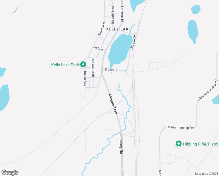 map of restaurants, bars, coffee shops, grocery stores, and more near 402 Rainey Road in Hibbing