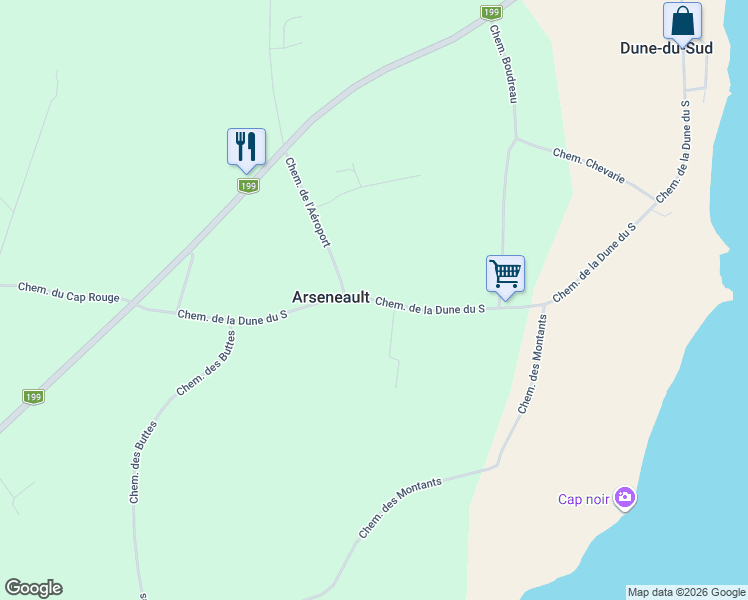 map of restaurants, bars, coffee shops, grocery stores, and more near Chemin de la Dune du Sud in Gaspésie–Îles-de-la-Madeleine