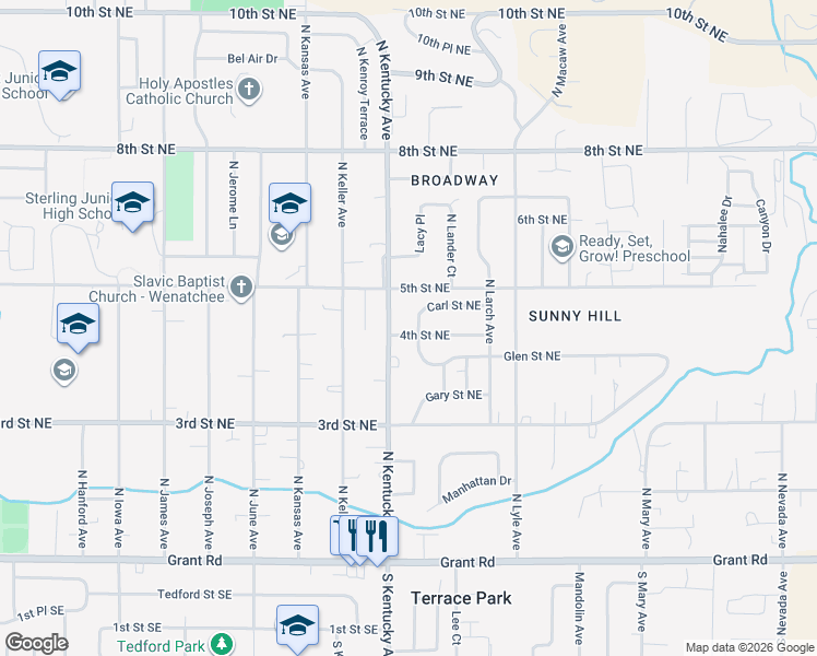 map of restaurants, bars, coffee shops, grocery stores, and more near 1725 4th Street Northeast in East Wenatchee