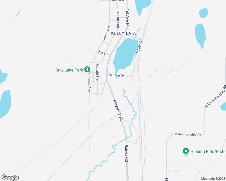 map of restaurants, bars, coffee shops, grocery stores, and more near 402 Rainey Road in Hibbing