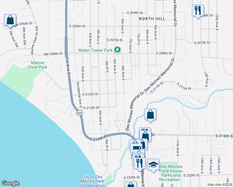map of restaurants, bars, coffee shops, grocery stores, and more near 517 South 212th Street in Des Moines