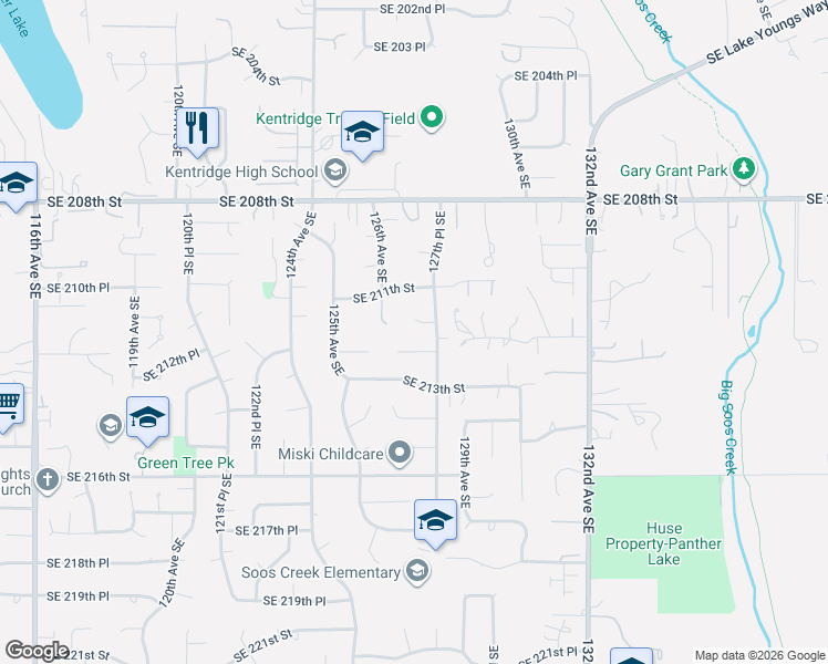 map of restaurants, bars, coffee shops, grocery stores, and more near 12630 Southeast 212th Place in Kent