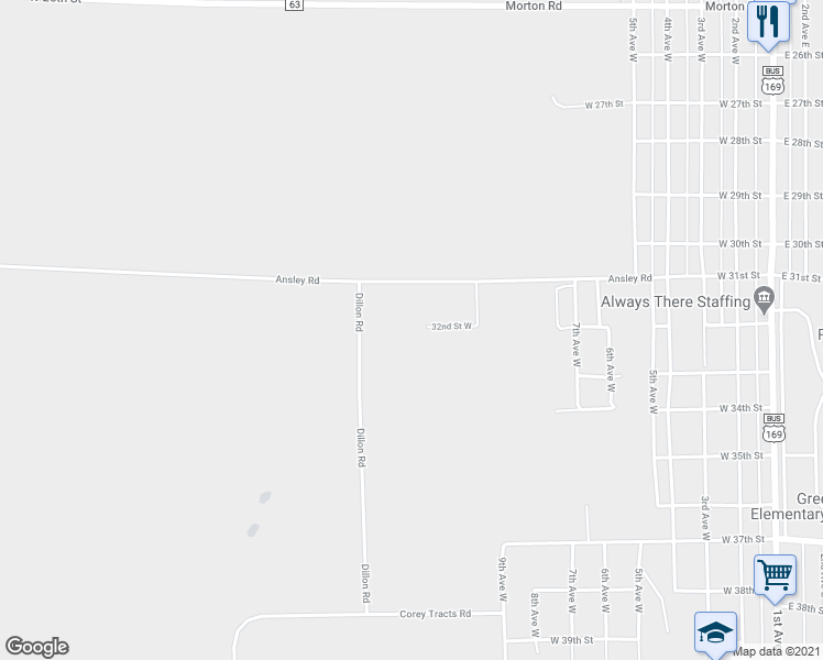 map of restaurants, bars, coffee shops, grocery stores, and more near 12015 32nd Street West in Hibbing