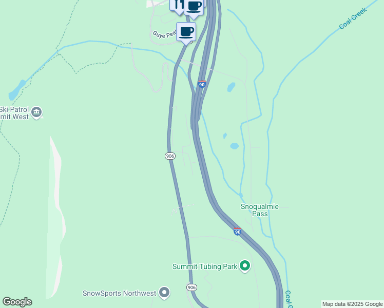 map of restaurants, bars, coffee shops, grocery stores, and more near 131 Kearny Drive in Snoqualmie Pass