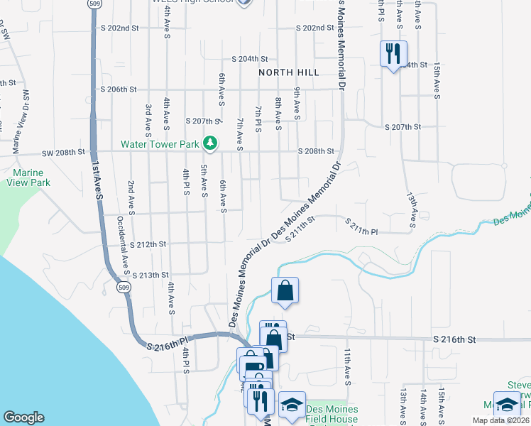 map of restaurants, bars, coffee shops, grocery stores, and more near 21000 7th Place South in Des Moines