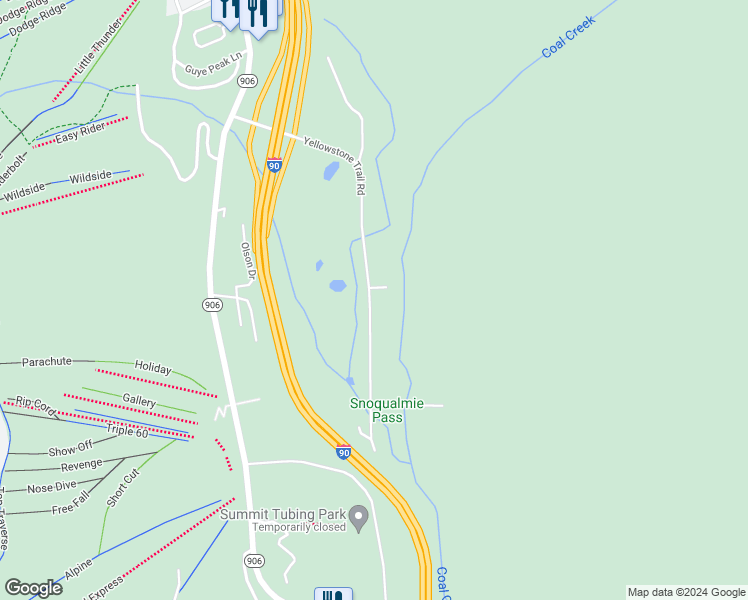 map of restaurants, bars, coffee shops, grocery stores, and more near 650 Yellowstone Trail Road in Snoqualmie Pass