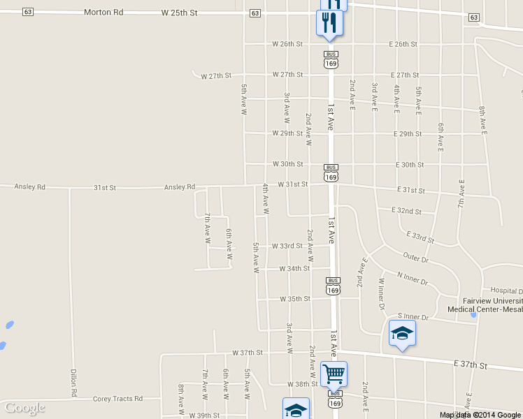 map of restaurants, bars, coffee shops, grocery stores, and more near 3127 4th Ave W in Hibbing