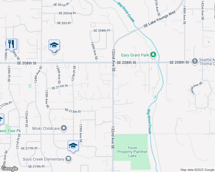 map of restaurants, bars, coffee shops, grocery stores, and more near 13127 Southeast 210th Place in Kent