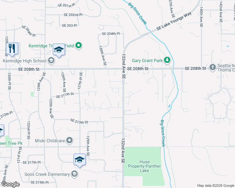 map of restaurants, bars, coffee shops, grocery stores, and more near 13127 Southeast 210th Place in Kent