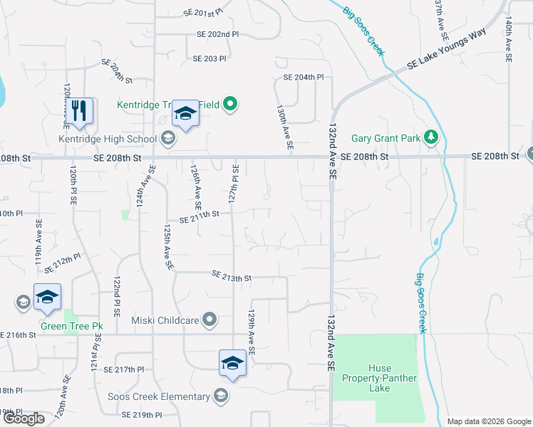 map of restaurants, bars, coffee shops, grocery stores, and more near 12791 Southeast 211th Street in Kent