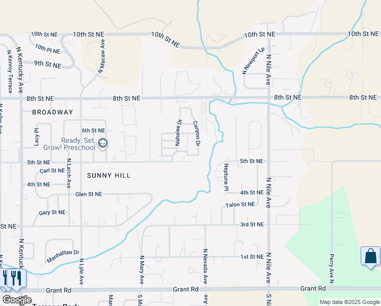 map of restaurants, bars, coffee shops, grocery stores, and more near 560 Sunday Drive in East Wenatchee