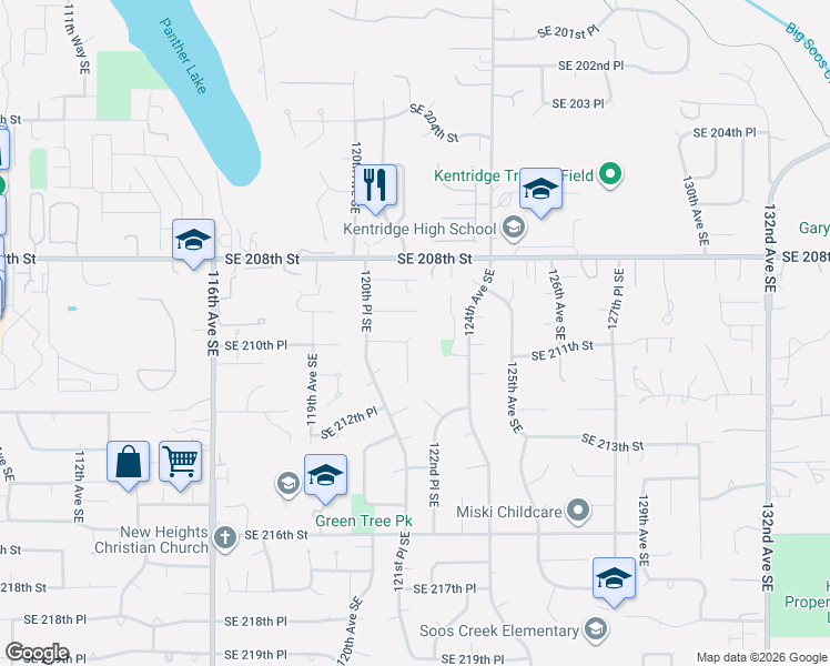 map of restaurants, bars, coffee shops, grocery stores, and more near 12032 Southeast 210th Place in Kent