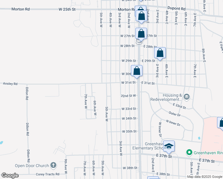 map of restaurants, bars, coffee shops, grocery stores, and more near 3127 4th Avenue West in Hibbing