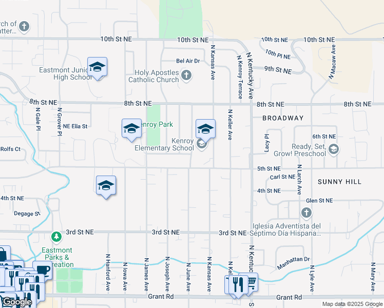 map of restaurants, bars, coffee shops, grocery stores, and more near 601 North Jonathon Avenue in East Wenatchee