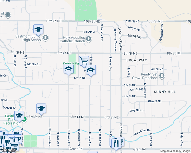 map of restaurants, bars, coffee shops, grocery stores, and more near 601 North Jonathon Avenue in East Wenatchee